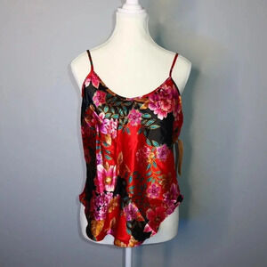 California Dynasty Red And Black Floral Silk Cami